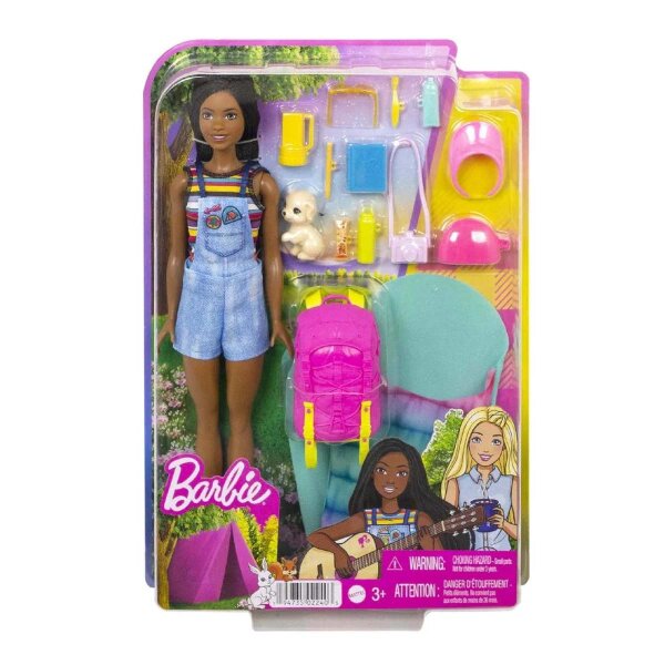 Barbie Camping Spielset mit Brooklyn Puppe, Hündchen und Accessoires